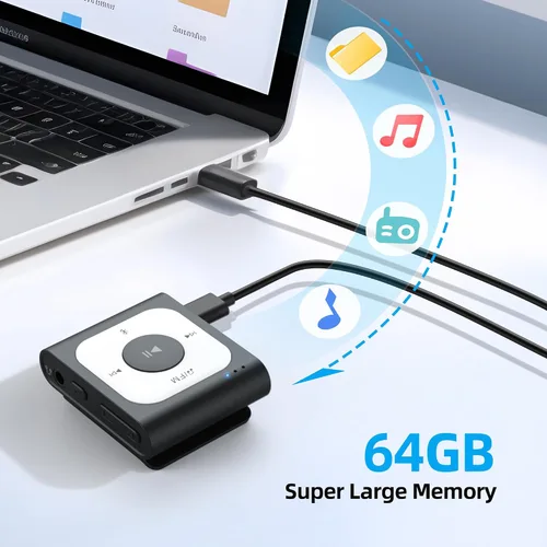 Vista 7 de AGPTEK Reproductor MP3 de clip de 16 GB con Bluetooth, A53PL reproductor de música portátil con radio FM, barajar, no necesita teléfono