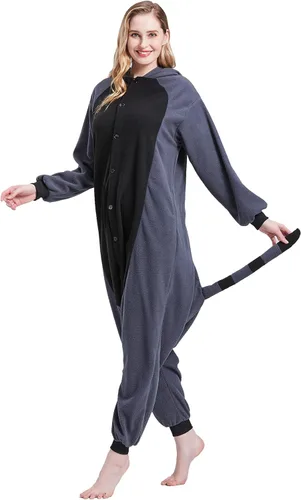Vista 5 de Pijama mameluco para adultos, disfraz unisex de animales de Halloween, ropa de dormir para hombres y mujeres, traje de cosplay cómodo y divertido