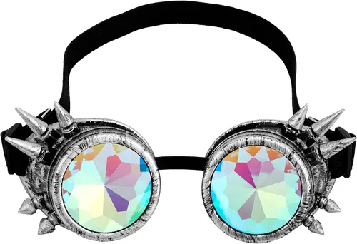 Vista 91 de Gafas de caleidoscopio retro con pinchos, gafas de cristal arcoíris steampunk estilo soldadura, gafas de cosplay punk