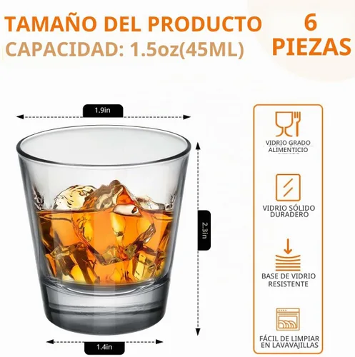Vista 2 de OBTANIM Paquete de 6 vasos de chupito, 1.5 onzas, juego de vasos de chupito transparente con base pesada para bares, restaurantes, hogar