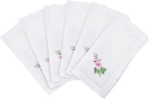 Vista 59 de Juego de 6 servilletas bordadas de magnolia hechas a mano con borde cosido