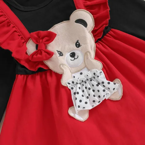 Vista 5 de Trajes de Navidad para niñas pequeñas, vestido de manga larga, falda vintage de encaje de una pieza, vestido de fiesta de terciopelo rojo, vestido