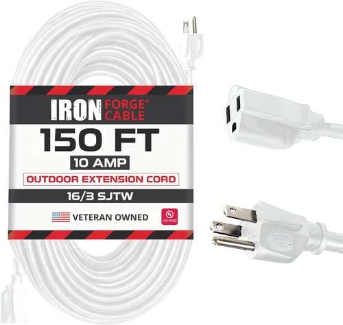 Vista 17 de Iron Forge Cable Cable de extensión resistente a la intemperie de 6 pies para exteriores, cable de extensión SJTW 16/3 blanco resistente, 3 puntas