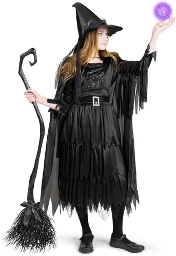 Vista 5 de Disfraz clásico de bruja malvada gótica, bruja negra para Halloween