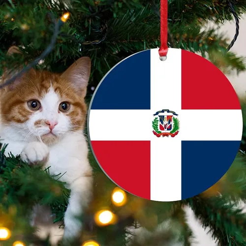 Vista 4 de Adornos de bandera de República Dominicana para árbol de Navidad, bandera nacional de República Dominicana, decoración de árbol de Navidad, recuerdo