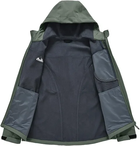 Vista 3 de Gopune Chaqueta de senderismo Softshell para hombre, con forro polar, impermeable, ligera, con capucha