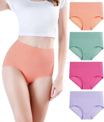 Vista 11 de wirarpa Ropa interior de algodón para mujer, de cintura alta, cobertura completa, paquete de 4 unidades (talla regular y grande)