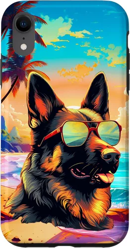 Vista 24 de Funda para iPhone 16 con diseño de pastor alemán, para amantes de los perros, playa, mar, para niños y niñas