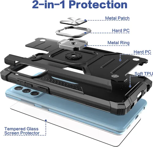 Vista 6 de Funda para Galaxy A52 5G con protector de pantalla, a prueba de caídas, ajuste delgado, con soporte para automóvil, funda protectora ligera