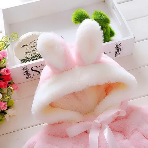 Vista 3 de Happy Cherry Abrigo cálido de piel para bebés y niñas, abrigo con capucha, bonito traje para exteriores