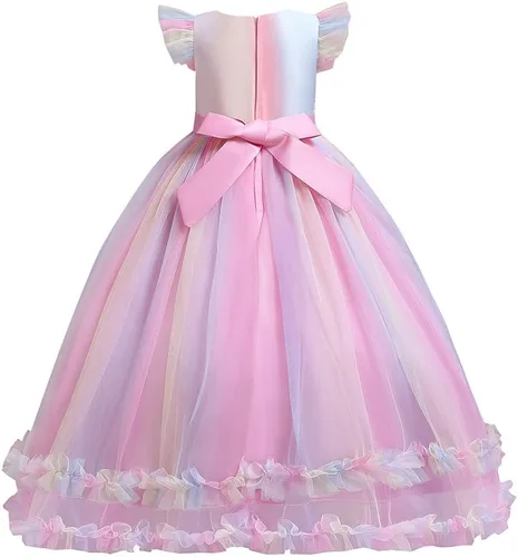 Vista 28 de Vestido de tul de unicornio arcoíris para niñas, vestido de princesa para cumpleaños, Halloween, Navidad, concurso de baile, fiesta de baile