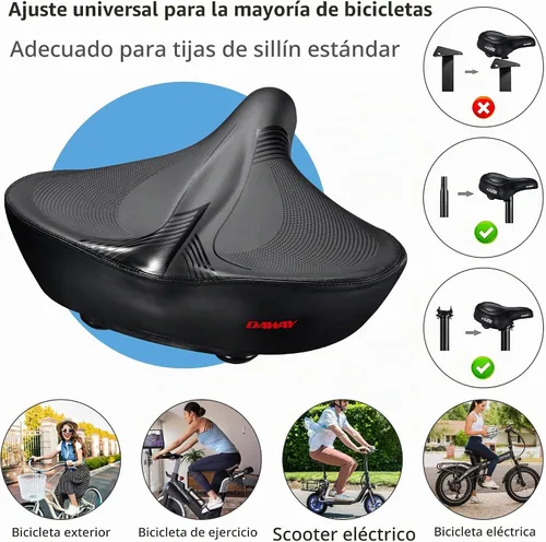 Vista 2 de DAWAY C40 Asiento de bicicleta ultra cómodo de gran tamaño, acolchado de espuma viscoelástica, asiento de bicicleta extra ancho, cojín ergonómico