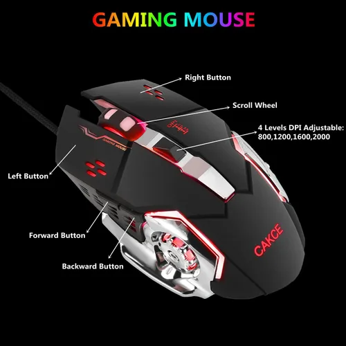 Vista 3 de RGB Gaming Keyboard and Colorful Mouse Combo,USB Wired LED Backlight Gaming Mouse and Keyboard for Laptop PC Computer Gaming and Work,Letter