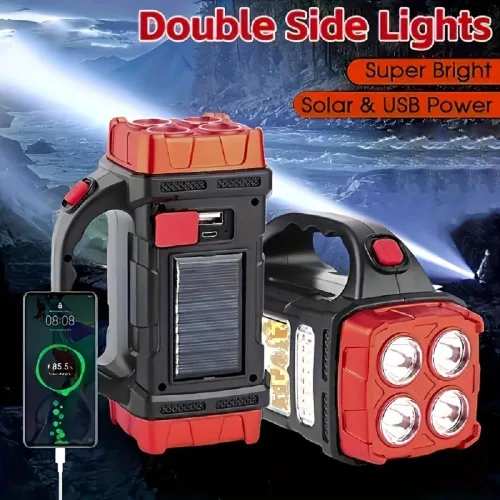 Vista 2 de IFTHFOUR Linterna Solar de Altos Lúmenes - Luz de Trabajo LED con USB-C Recargable, Impermeable, Linterna y Farol Multifunción para Acampar, Rojo