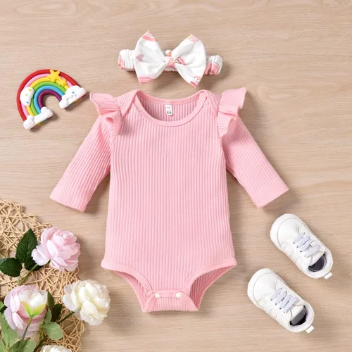 Vista 4 de Aalizzwell Conjunto de mameluco acanalado para bebé recién nacido prematuro para otoño e invierno