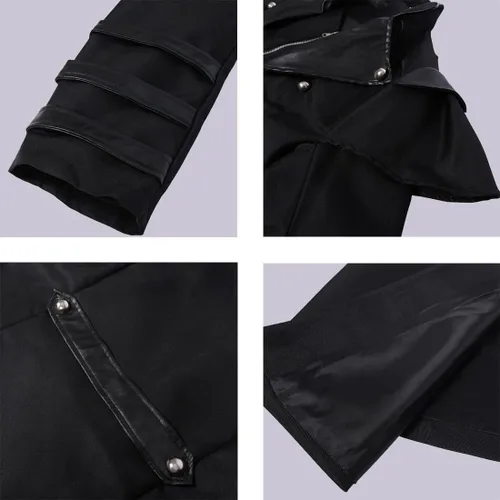 Vista 4 de FMMOEK Disfraces medievales Steampunk - Gabardina larga gótica victoriana vintage, chaqueta para hombre, doble botonadura con cremallera