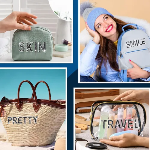 Vista 5 de Yinder 26 piezas de pegatinas de letras con purpurina y diamantes de imitación, diamantes de imitación para planchar, letras autoadhesivas A-Z Negro