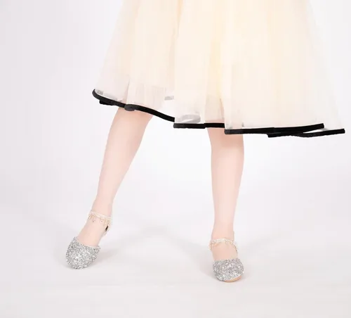 Vista 2 de Zapatos planos de ballet Mary Jane con diamantes de imitación para niña, con brillantina, para niña de las flores, para boda, fiesta, zapatos