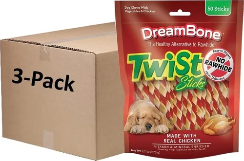 Vista 12 de Dreambone Twist Sticks - Masticables para perros sin cuero crudo, hechos con pollo real, 100 unidades (paquete de 1) Masticable diario, digiere