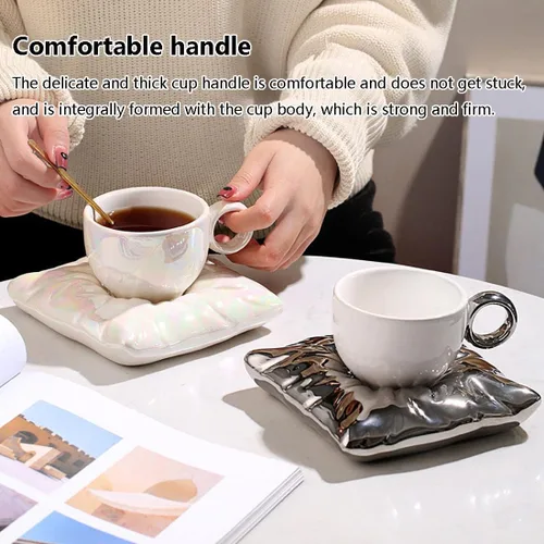 Vista 6 de Taza de café de cerámica, taza de cerámica con platillo, tazas de café con leche y taza de espresso, tazas de capuchino con platillos, juego de taza