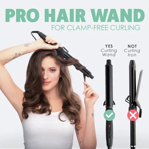 Vista 2 de MINT Varita Rizadora Profesional Sin Pinza de 1 1/4 Pulgadas para Cabello Largo Varita Rizadora Extra Larga con Barril Cerámico Iónico de 4