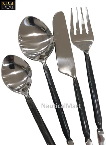 Vista 4 de Cubiertos rústicos, tenedor, cuchara, cuchillo forjado a mano, vajilla vikinga, cubiertos medievales, electrodomésticos de comedor