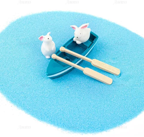 Vista 6 de AUEAR, Juego de 2 mini botes de remos de madera azul de resina para decoración del hogar de jardín de hadas