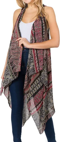 Vista 15 de Scarfand's - Chaleco de cárdigan largo para mujer, ligero, sin mangas, con parte delantera abierta