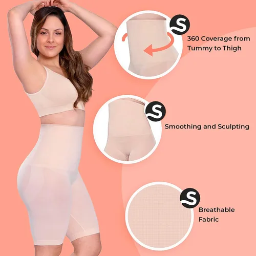 Vista 4 de Shorts Shapermint, moldeadores, de cintura alta, para control del abdomen, tecnología de adelgazamiento