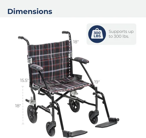 Vista 8 de Silla de ruedas Drive Medical Fly Lite de aluminio ultraligero, silla de transporte, DFL19-BLK, 19", Black Frame, 1, 1 Folding Transport