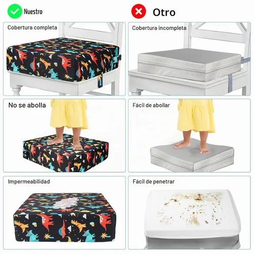 Vista 6 de Asiento elevador para silla de cocina, asiento elevador para niños pequeños Silla elevadora portátil de apoyo fuerte lavable para niños pequeños