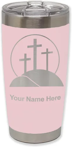 Vista 15 de LaserGram Vaso aislado al vacío de 20 onzas, cruz de calvario, grabado personalizado incluido (negro)