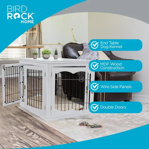 Vista 4 de INTERNET'S BEST Perrera decorativa para perros con cama para mascotas, casa pequeña para mascotas, jaula interior de doble puerta, muebles de madera