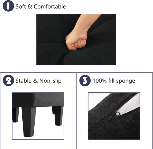 Vista 6 de Grepatio Sofá modular convertible, sofá en forma de L con tela de lino moderna para espacio pequeño (negro)