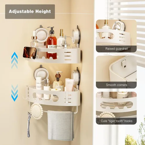 Vista 2 de Voldra Organizador de ducha esquinero con ventosa, estantes de ducha esquineros de aluminio para pared sin taladrar, organizador de ducha