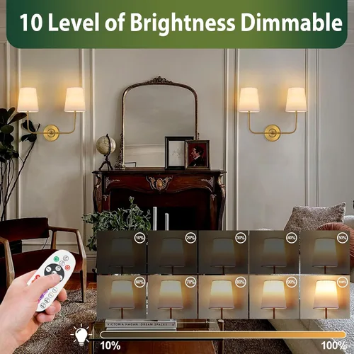 Vista 4 de Aplique de Pared de Doble Pared Operado por Batería, Apliques de Tela Inalámbricos Recargables de 2 Luces con Batería con Control Remoto, Luces