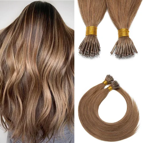 Vista 45 de SEGO Extensiones de cabello humano con micro cuentas, extensiones de cabello humano con micro bucle, lacio, natural, fusión fría, 1.76 oz/paquete