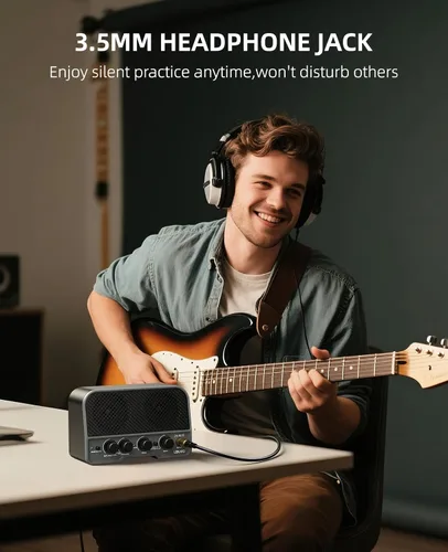 Vista 6 de LEKATO Mini amplificador de guitarra eléctrica recargable de 5 W, canales limpios/sobremarchados, amplificador pequeño portátil para práctica