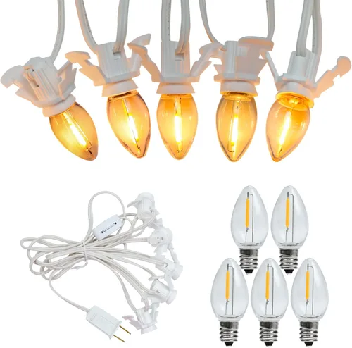Vista 9 de Cable accesorio con luces nocturnas LED - Cable blanco con interruptor de encendido/apagado, bombillas C7 blancas cálidas y fusible de repuesto
