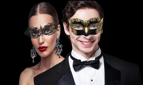 Vista 7 de fjygwx13 Máscara veneciana para hombres y parejas, máscara veneciana para Halloween, máscara de encaje, disfraz, fiesta de graduación, baile