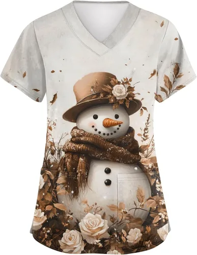 Vista 7 de Camisetas de uniforme médico de Navidad para mujer, talla grande, estampado ##896-Multicolor