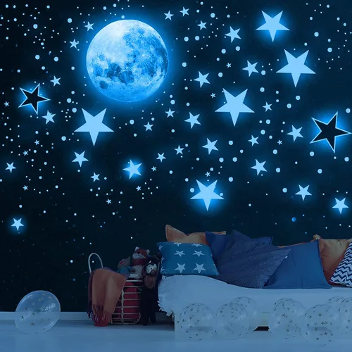Vista 9 de Calcomanías de pared de construcción que brillan en la oscuridad, calcomanías de pared de construcción luminosas, calcomanías autoadhesivas que