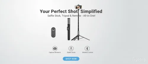 Vista 2 de Trípode Selfie Stick para iPhone y Android, trípode portátil con control remoto Bluetooth, apertura con un solo clic, compacto y ligero, todo en 1