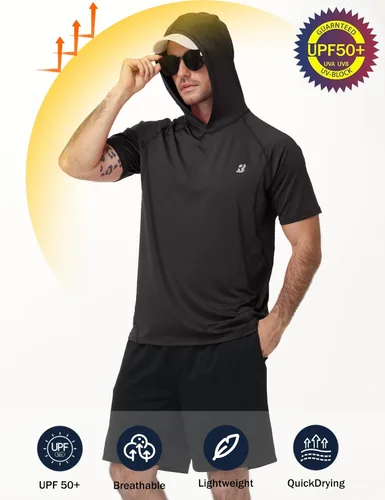 Vista 4 de Roadbox Sudadera con capucha de manga corta para hombre, ligera, de secado rápido, con protección solar Quick Dry, Breathable, Moisture Wicking, Sun