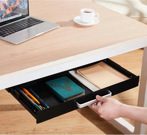 Vista 2 de Organizador de Cajón Bajo el Escritorio 21" Negro Mejorado con Soportes Ajustables, Cajón Deslizante Extraíble Bajo la Mesa para Lápices, Accesorio