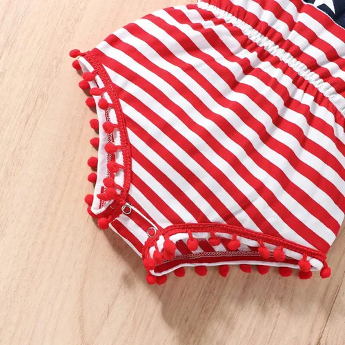 Vista 5 de LUZOZEZO Mameluco de borla con bandera americana para bebé niña pequeña con diadema