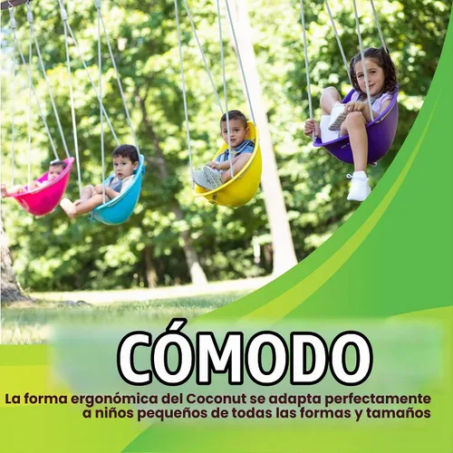 Vista 4 de Swurfer Columpio de coco para niños pequeños, cómodo columpio para bebé al aire libre, arnés de seguridad ajustable de 3 puntos, sistema de bloqueo