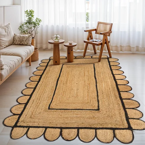 Vista 3 de GRUHUM Alfombra rectangular de yute de fibra natural, tejida a mano, estilo bohemio, reversible, respetuosa con el medio ambiente, trenzada, suave