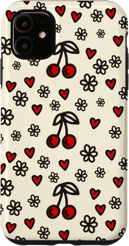 Vista 8 de Carcasa para iPhone 16 con diseño de cerezas, cerezas, diseño de corazón de San Valentín, color rojo