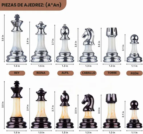 Vista 4 de Juego de ajedrez de lujo de 16.5 pulgadas, tablero de ajedrez plegable grande de madera con asa, piezas de ajedrez acrílicas con peso - Rey de 3.5
